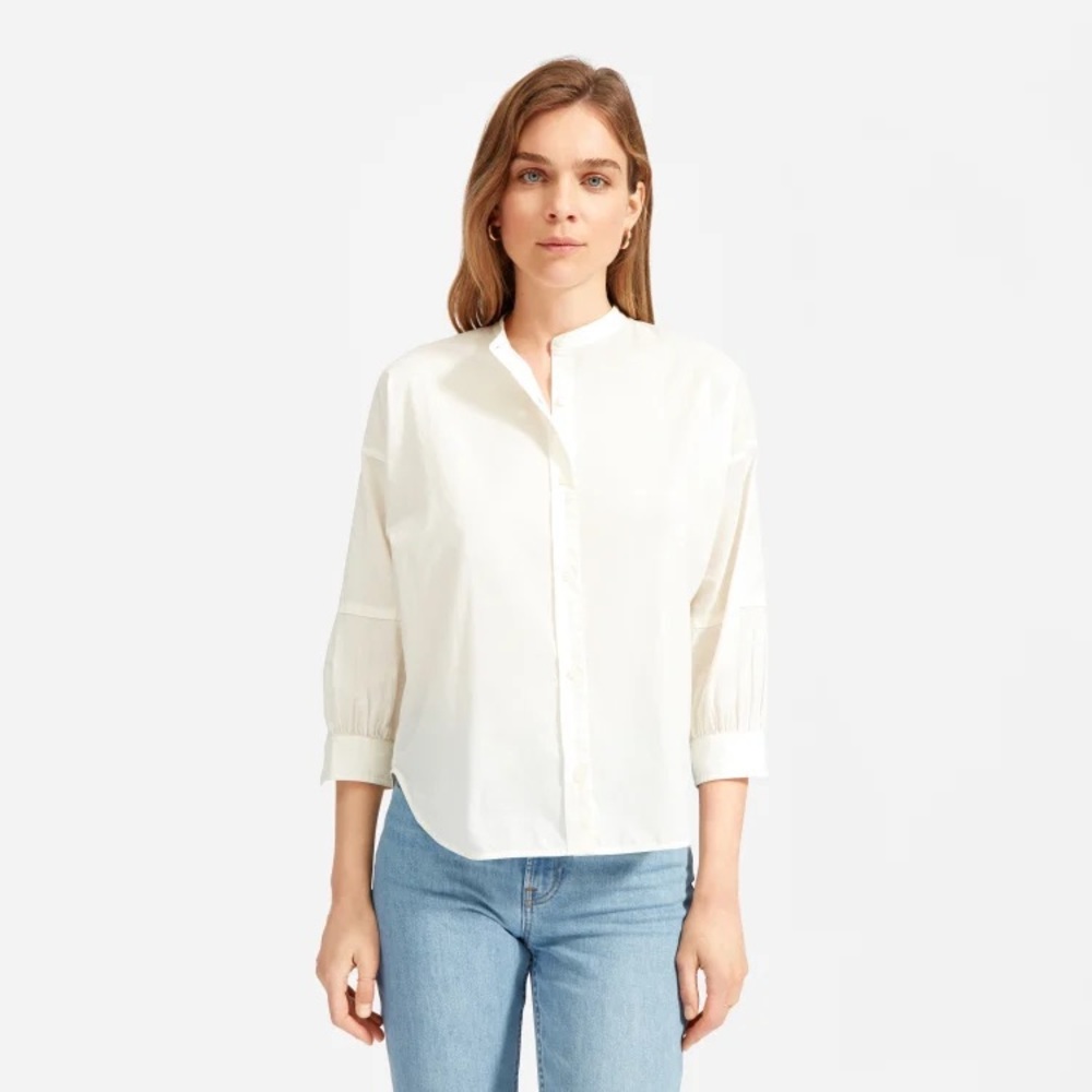 Everlane - Collarless Air Shirt - Size 8 - Ivory